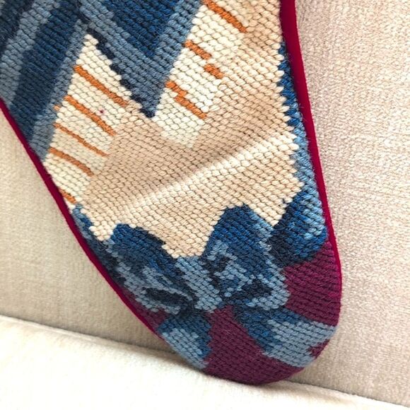 Handmade Wool Needlepoint Angel Christmas Stocking Cotton Velvet Backing Vintage - Picture 5 of 11